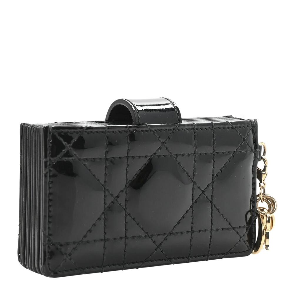 DIOR Patent Cannage Lady Dior 5-Gusset Card Holder Black Compact Wallet - Picture 2 of 7